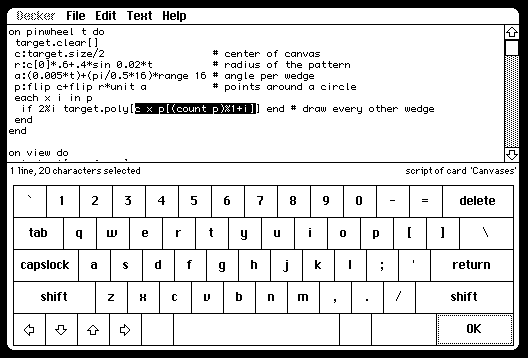 The Decker script editor in touch-input mode